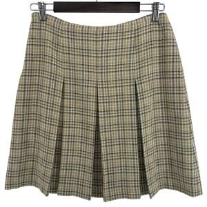 Petite Sophisticate Pleated Plaid Skirt 8P Tan Vintage 1990s Light Academia Prep